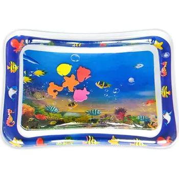 Nafukovací vodní hrací podložka pro miminka 65x47 cm Tropické ryby PVC mini bazének s polštářem Dětská smyslová podložka na bříško a hraní