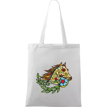 Kůň barevný s listy - Taška bavlněná - 42 x 38 cm ( Bílá )