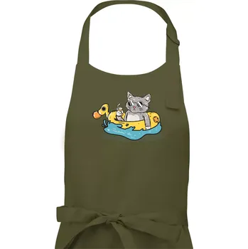 Kuchyňská zástěra Kočka v kruhu - Dámská zástěra na vaření - Univerzální velikost ( Khaki )