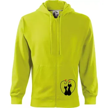 Pánská mikina Kočky - Zamilovaný pár - Mikina s kapucí na zip trendy zipper - 3XL ( Limetková )