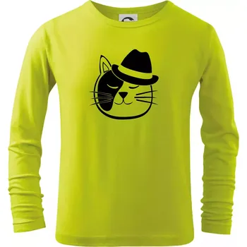 Dětská móda Kočka s kloboukem - Triko dětské Long Sleeve - 104-110cm / 3-4 roky ( Limetková )