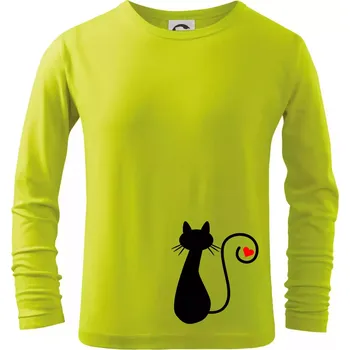 Chlapecké tričko Zamilovaná kočka ocásek - Triko dětské Long Sleeve - 122 cm/6 let ( Limetková )