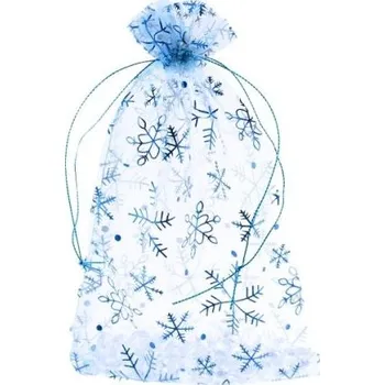 Dárková taška Organzový sáček Vánoční 7,5x10cm, modrý/stříbrný