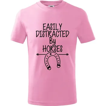 Easily Distracted by Horse - Tričko dětské bavlněné - 122 cm/6 let ( Růžová )