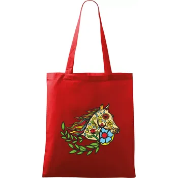 Nákupní taška Kůň barevný s listy - Taška bavlněná - 42 x 38 cm ( Červená )