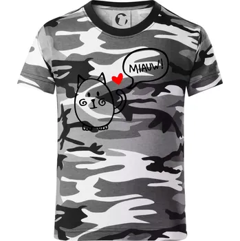 Chlapecké tričko Tlustá kočka - Dětské maskáčové triko - 146 cm/10 let ( Šedý maskáč )