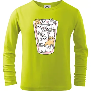 Dětská móda Kočky ve sklenici - Triko dětské Long Sleeve - 158 cm/12 let ( Limetková )