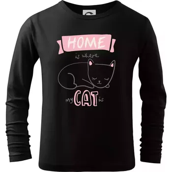 Chlapecké tričko Home is where my cat is - Triko dětské Long Sleeve - 158 cm/12 let ( Černá )