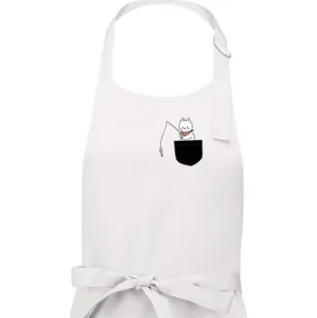 Kuchyňská zástěra Kočka s rybou v kapse - Pánská zástěra na vaření - Univerzální velikost ( Bílá )