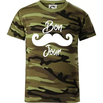 Mustache Bon Jour - Dětské maskáčové triko - 104-110cm / 3-4 roky ( Zelený maskáč )