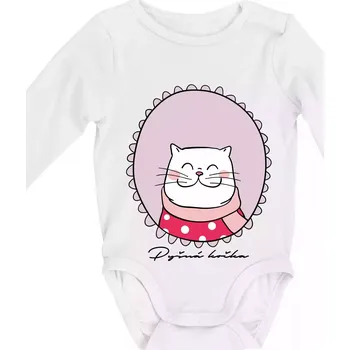 Kojenecký body Pyšná kočka fialová - Body kojenecké s dlouhým rukávem - Dlouhý r. do 3 měs ( Bílá )