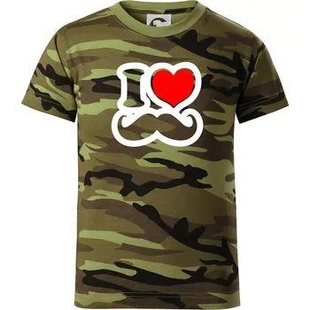 Chlapecké tričko i love mustache - obrys - Dětské maskáčové triko - 122 cm/6 let ( Zelený maskáč )