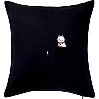 Polštář Kočka s rybou v kapse - Polštář 50x50 - 50x50 - Pouze potah ( Černá )