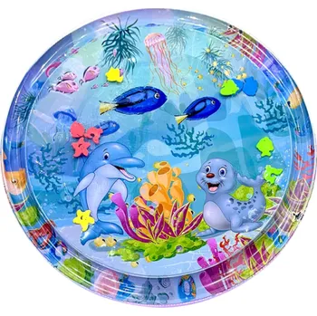 Dětská vodní hrací podložka 100 cm Nafukovací kulatá podložka z PVC s delfínovým vzorem Letní podložka pro kojence a batolata na bříško
