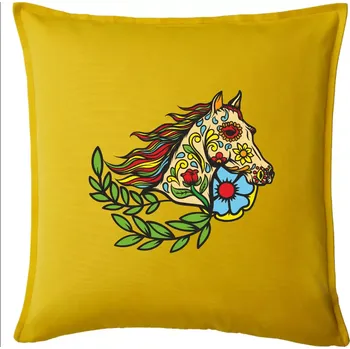 Polštář Kůň barevný s listy - Polštář 50x50 - 50x50 - Pouze potah ( Žlutá )