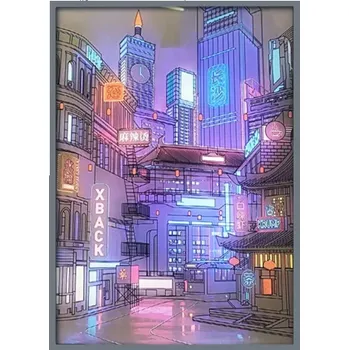 Nástěnné svítidlo LED obraz na zeď 31 x 22 cm Noční město Svítící dekorace na stěnu 3 světelné režimy Nástěnná LED malba do ložnice obýváku
