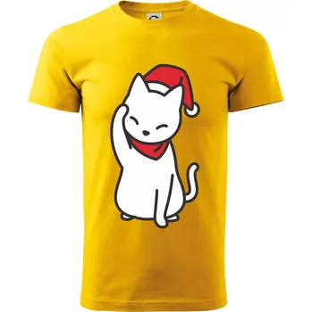 Pánské tričko Vánoční kočka mávající - Klasické pánské triko vyšší gramáže - 3XL ( Žlutá )