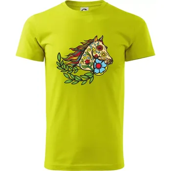 Kůň barevný s listy - Klasické pánské triko vyšší gramáže - 4XL ( Limetková )