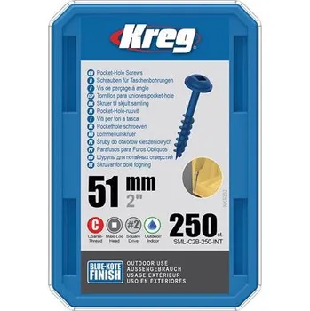 Šroub IGM Kreg Blue-Kote Maxi-Loc Šrouby pro skryté spoje - 51 mm, hrubý závit, 250 ks, SML-C2B-250