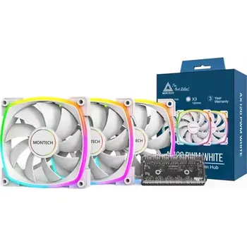 PC ventilátor Montech AX120 PWM ARGB 3ks + porthub bílá (AX120 3 IN 1 PACK (W))