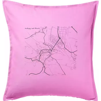 Polštář Černobílá mapa Kralupy nad Vltavou - Polštář 50x50 - 50x50 - Pouze potah ( Růžová )