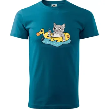 Kočka v kruhu - Klasické pánské triko vyšší gramáže - S ( Petrolejová )