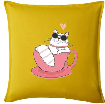 Polštář Hustá kočka v hrníčku - Polštář 50x50 - 50x50 - Pouze potah ( Žlutá )