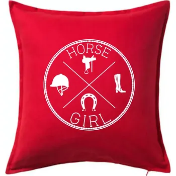 Polštář Horse Girl kruh - Polštář 50x50 - 50x50 - Pouze potah ( Červená )