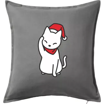 Polštář Vánoční kočka mávající - Polštář 50x50 - 50x50 - Pouze potah ( Tmavě šedý melír )