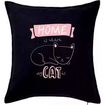 Polštář Home is where my cat is - Polštář 50x50 - 50x50 - Pouze potah ( Černá )