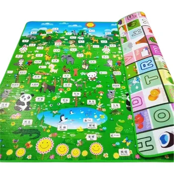 Dětská hrací podložka 180x120x1 cm Měkká skládací pěnová podlaha EPE s motivem zelené přírody Oboustranný koberec na lezení a hraní