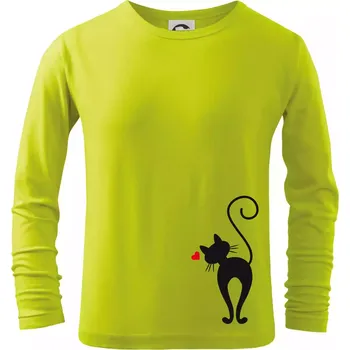 Zamilovaná kočka zezadu - Triko dětské Long Sleeve - 158 cm/12 let ( Limetková )