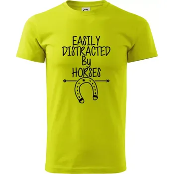 Easily Distracted by Horse - Klasické pánské triko vyšší gramáže - M ( Limetková )