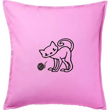 Polštář Kočka - Klubíčko - prsa - Polštář 50x50 - 50x50 - Pouze potah ( Růžová )