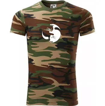 Pánské tričko Kočka - Jin jang - Army CAMOUFLAGE - S ( Hnědý maskáč )