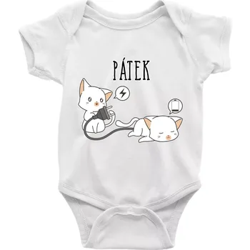 Kojenecké oblečení Kočky bez energie pátek - Body kojenecké s krátkým rukávem - Krátký r. 12-18 měs ( Bílá )