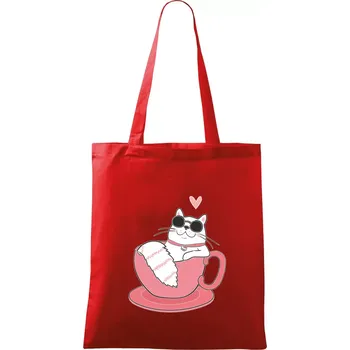 Hustá kočka v hrníčku - Taška bavlněná - 42 x 38 cm ( Červená )
