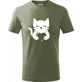 Kočka drží srdce - Tričko dětské bavlněné - 122 cm/6 let ( Khaki )