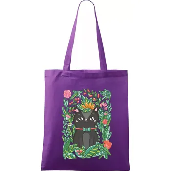 Kočka s květy malovaná - Taška bavlněná - 42 x 38 cm ( Fialová )