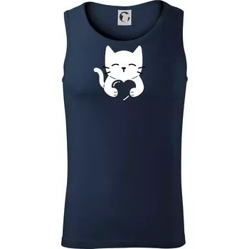 Kočka drží srdce - Tílko pánské Core - L ( Námořní modrá (velmi tmavá - téměř černá) )