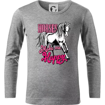 Chlapecké tričko Horses Make me Happy - Triko dětské Long Sleeve - 104-110cm / 3-4 roky ( Tmavě šedý melír )