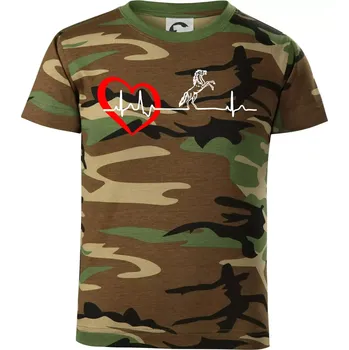 Moje srdce bije pro koně - Dětské maskáčové triko - 146 cm/10 let ( Hnědý maskáč )