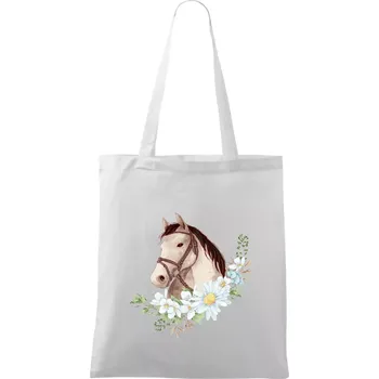 Hlava koně a věneček z kopretin - Taška bavlněná - 42 x 38 cm ( Bílá )