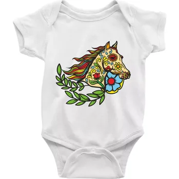 Kojenecké oblečení Kůň barevný s listy - Body kojenecké s krátkým rukávem - Krátký r. 12-18 měs ( Bílá )