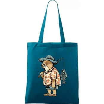 Nákupní taška Kočka rybářem - Taška bavlněná - 42 x 38 cm ( Petrolejová )