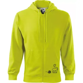 Pánská mikina Kočka klubíčko - Mikina s kapucí na zip trendy zipper - S ( Limetková )