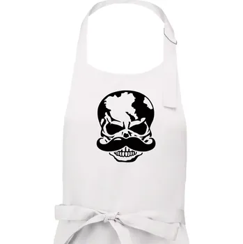 Kuchyňská zástěra Mustache lebka - Pánská zástěra na vaření - Univerzální velikost ( Bílá )