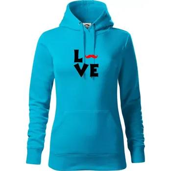 Dámská mikina Love mustache - Mikina dámská Cape s kapucí - XS ( Světlý tyrkys )