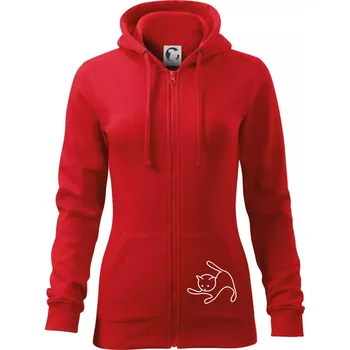 Dámská mikina Kočka si hraje - Dámská mikina trendy zipper s kapucí - XS ( Červená )