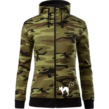 Dámská mikina Zamilovaná kočka prohnutá - Dámská mikina trendy zipper s kapucí - L ( Zelený maskáč )